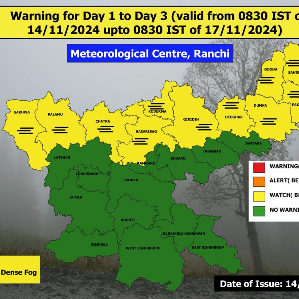 Jharkhand Weather : कल से इन जिलों में रहेगा घना कोहरा